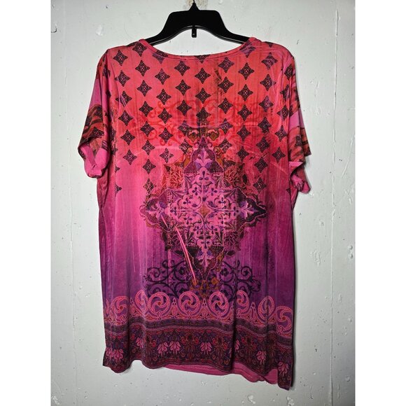 APT.9 Womens Short Sleeve Tunic Top Plus Size 2X Boho Stretch Flowy Summer Shirt - Picture 2 of 9